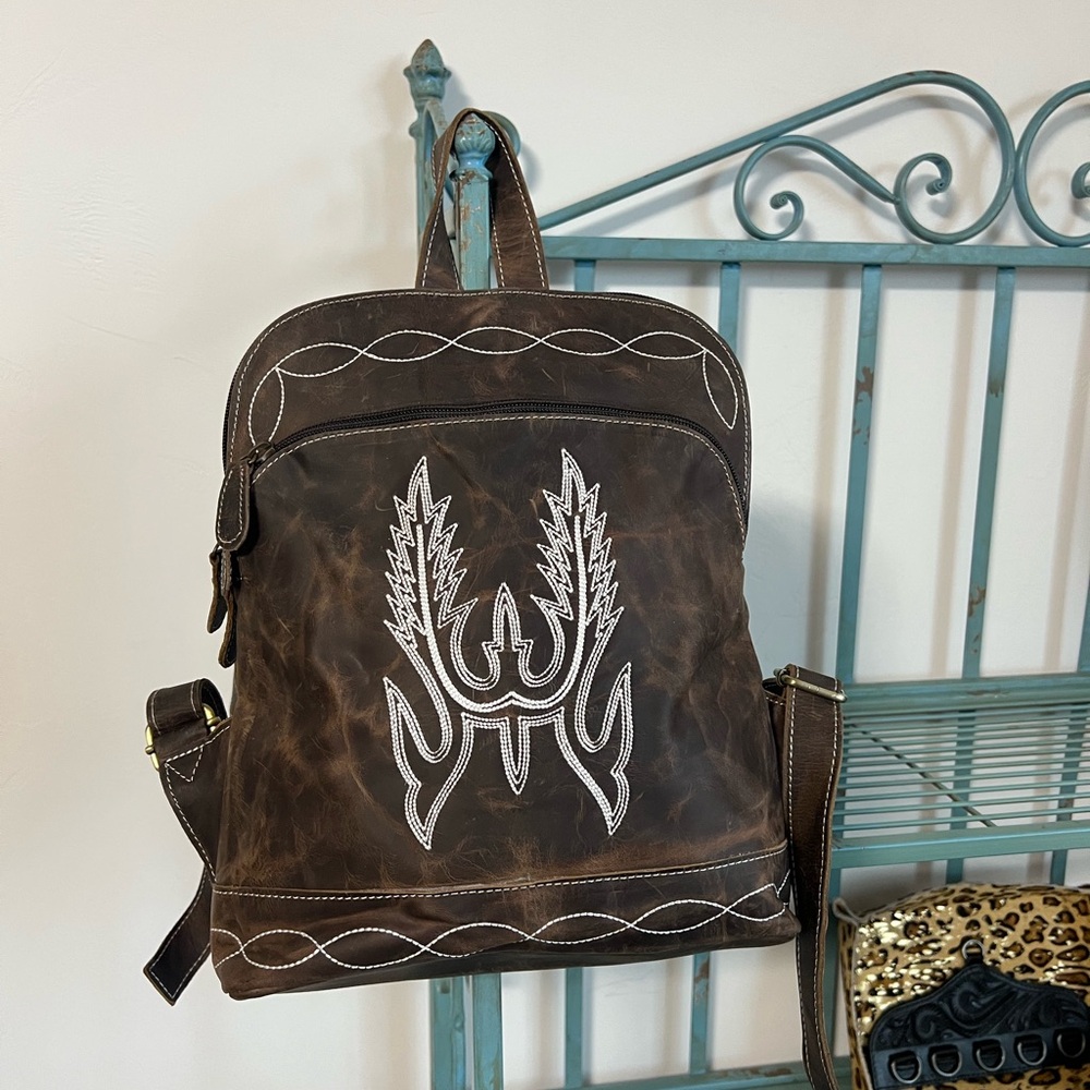 Western Leather Backpack Purse Cowgirl Boho Bag Rustic Vintage Small Travel NWT - Picture 3 of 15